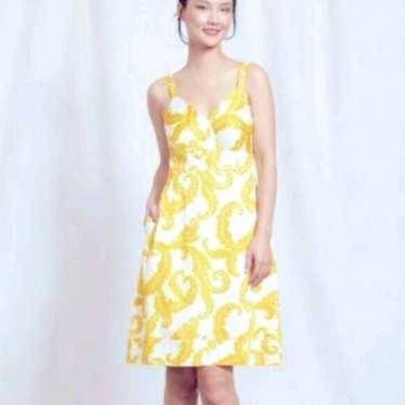 Boden Mimosa Yellow and White All Over Print Mini Dress - Picture 1 of 5